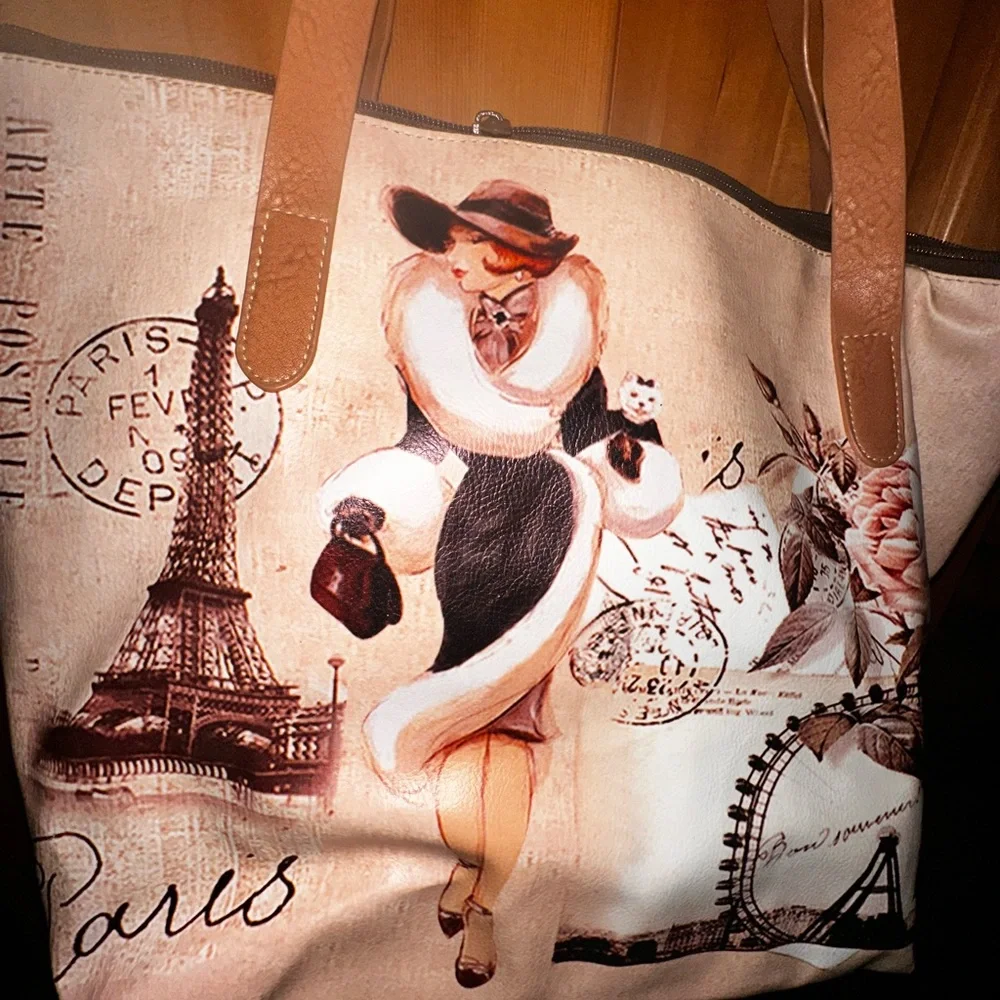 Elegant Parisian Print Tote Bag - Picture 3 of 5